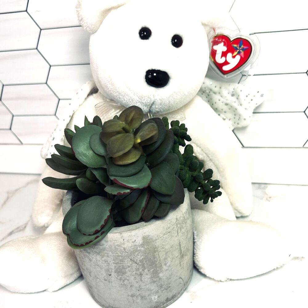 Ty Beanie Buddy Halo Bear 2003 White Angel Wings Plush w Tag Protector Classic